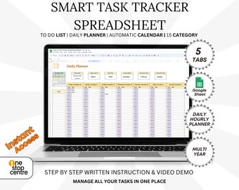 Task Tracker Spreadsheet Google Sheets, Daily and Weekly Planner, To Do List Template, Productivity Planner, Hourly Schedule