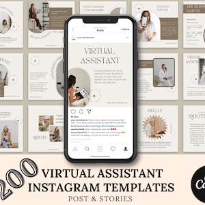 Sjabloon virtuele Instagram-assistent, socialmediamanager, gepersonaliseerde bewerkbare berichtsjablonen, VA-service, professionele online assistent