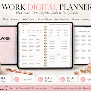 Hyperlinked Work Digital Planner GoodNotes | 160 Pages Vertical Horizontal | iPad Notability Undated Productivity Planner Daily Organizer