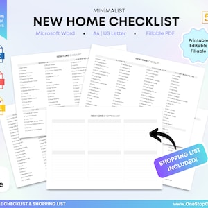 Editable New Home Printable Checklist Template, Household Essentials Checklist, PDF Fillable Checklist Template, Home Shopping List Template