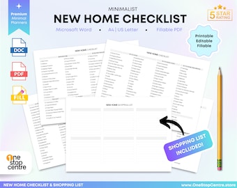 Editable New Home Printable Checklist Template, Household Essentials Checklist, PDF Fillable Checklist Template, Home Shopping List Template