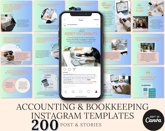 Accounting Bookkeeping Instagram Templates: 200+ Posts & Stories (Canva)