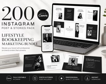 Bookkeeping Financial Lifestyle Instagram Templates 200 Canva | Professional Bookkeeper Social Media | Invoice VAT Compliance | Facebook