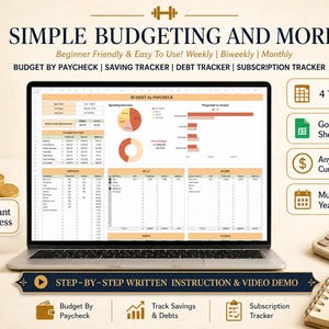 Beginner Budget Spreadsheet Google Sheets Template | Simple Budgets Planner | Paycheck Budgeting Tracker | Savings Tracker | Budget Sheet
