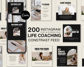 Life Coaching Instagram Vorlagen: 200 Posts & Stories (Canva)
