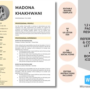 Modern Resume Template with Photo, Resume Template for Word, CV Template with Picture, Resume and Cover Letter Template, Reference Templates