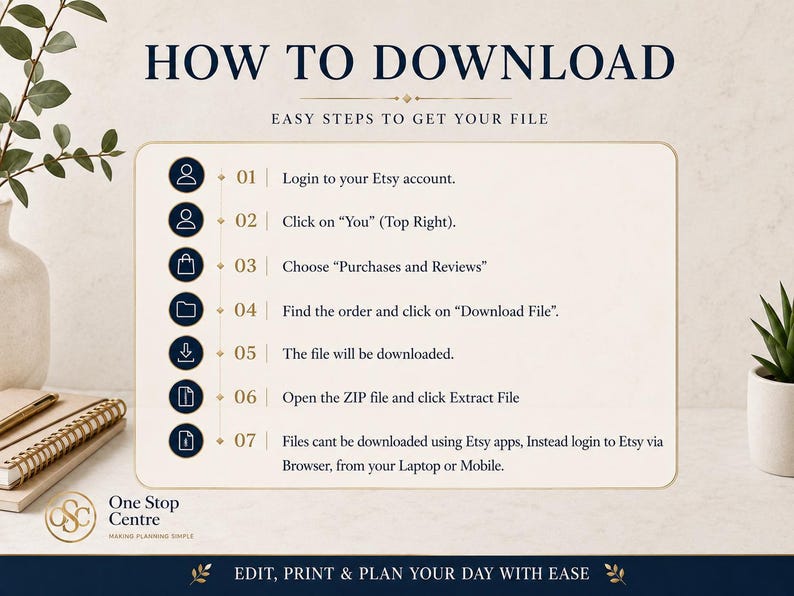 Download instructions for Work Day Planner template showing step by step order download process