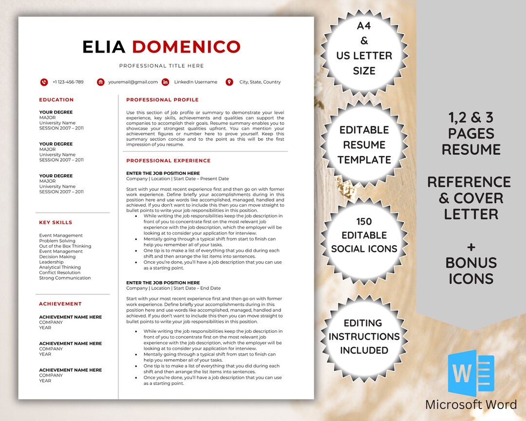 ATS Resume Template for Word Resume Modern Templates CV - Etsy