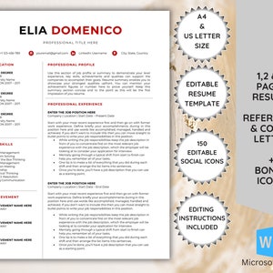 Plantilla de CV ATS para Word, plantillas modernas de CV, CV minimalista y limpio, plantilla de carta de presentación, plantillas de referencias, CV