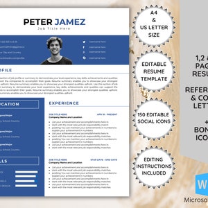 Minimal Creative Resume Template with Photo For Word, Professional CV Templates, Modern Resume Design, Cover Letter, Reference, lebenslauf