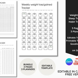 Printable Fitness Tracker Template, Editable Planners Bundle, Weight ...