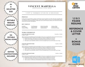 Minimalist Resume Template: Clean CV, Cover Letter, References (Word)