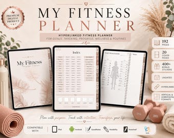 Hyperlinked Fitness Digital Planner GoodNotes | 192 Pages Vertical Horizontal | iPad Notability Undated Workout Planner Weight Loss Tracker