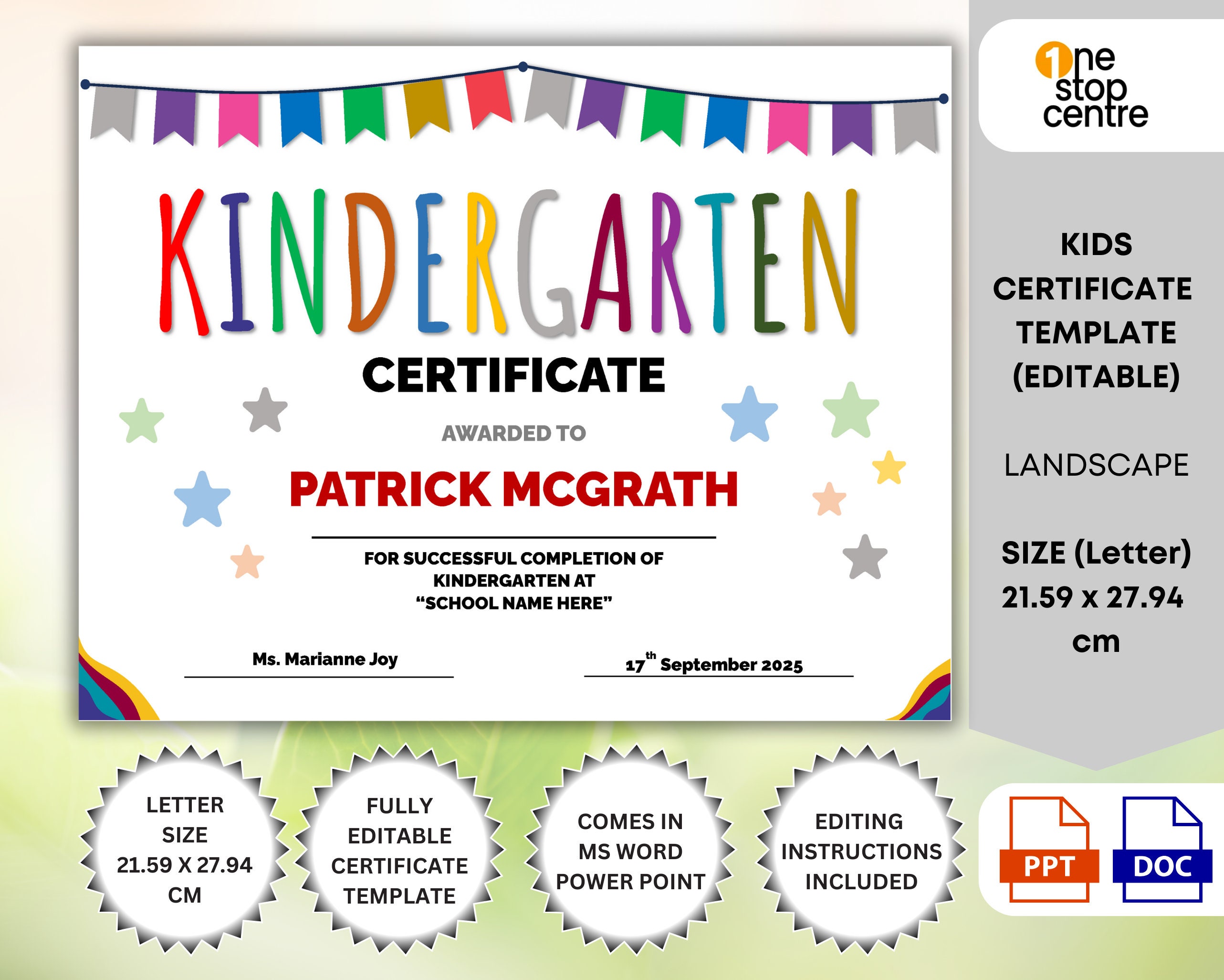Editable Kindergarten Certificate Templates, Kindergarten Graduation ...