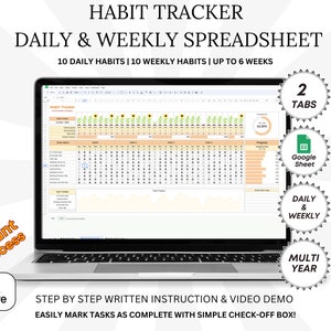 Habit Tracker Spreadsheet for Google Sheets, Daily Habit Planner and Weekly Habit, Goal Planner Dashboard, Digital Daily To Do List Template