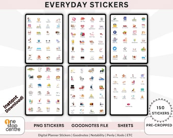 Everyday Life Digital Planner Stickers: 150 PNG Stickers for Goodnotes (PDF)