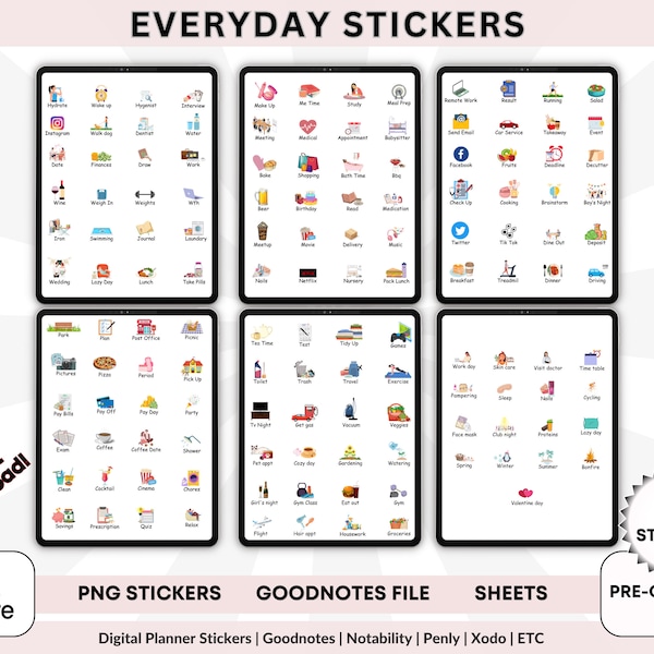 Everyday Life Use Digital Planner Stickers Goodnotes For Daily Tasks & Activities, Daily Digital Planner Sticker, iPad Sticker, PNG Stickers