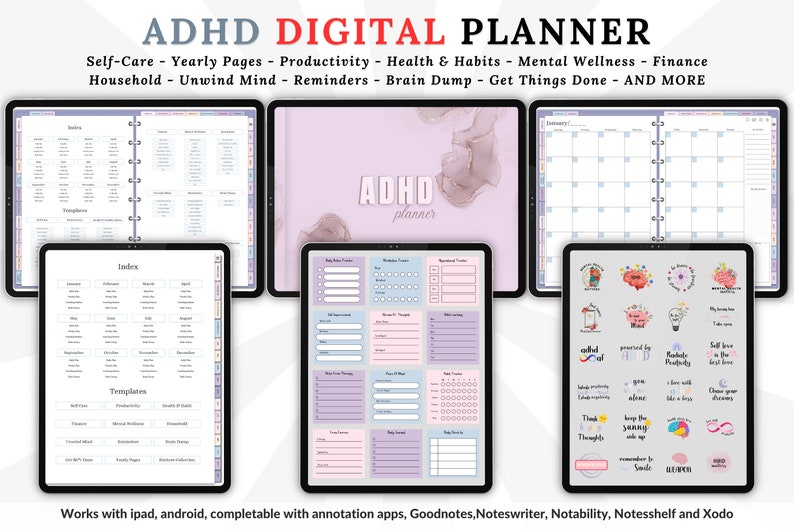 ADHD Digital Planner, Planner Digital Goodnotes, Digital Planner Ipad