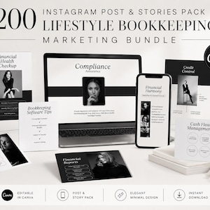 Modèles Instagram pour la tenue de livres lifestyle 200 toiles | Logiciel de comptabilité Contrôle du crédit Réseaux sociaux | Dossier Santé financière | Facebook