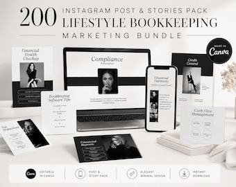 Lifestyle Bookkeeping Instagram Templates 200 Canva | Bookkeeping Software Credit Control Social Media | Financial Health Pack | Facebook