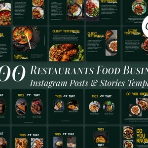 Plantillas de redes sociales de negocios de alimentos para restaurantes de Instagram, publicaciones e historias de Instagram, publicaciones de Facebook, plantillas de marca de negocios de alimentos, menús