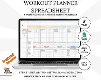 Workout Planner Spreadsheet Google Sheets, Fitness Tracker Template, Daily and Weekly Exercise Planner, Gym Workout Log, Fitness Planner