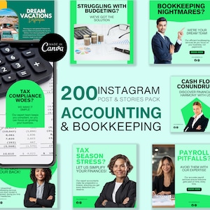200 Accounting Instagram Templates: Finance & Bookkeeping (Canva)