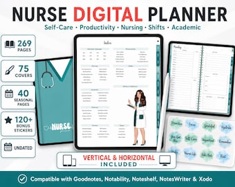 Hyperlinked Nurse Digital Planner GoodNotes | 269 Pages Vertical Horizontal | iPad Notability Undated Nurse Planners 40 Seasonal Pages