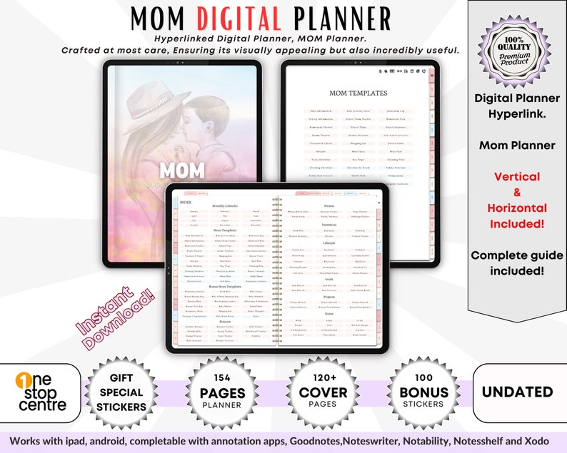 MOM Digital Planner Goodnotes Template, Mom iPad Daily Planner Journal