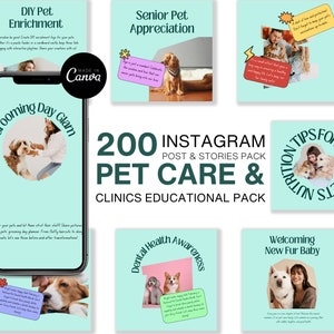 Pets Care and Accessories Instagram Business Marketing Templates, Posts and Stories for Instagram and Facebook – 200 Ready-Made Templates Fully Customizable in Canva's Free Version. using Canva's free version, Instagram post templates