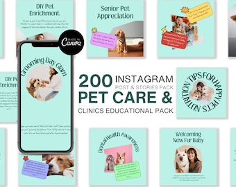 Pet Care Instagram Templates: 200+ Canva Posts & Stories (Digital Download)