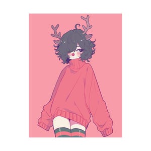 Reindeer Femboy - Matte Vertical Art Print