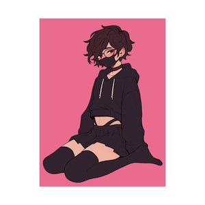 Kneeling Femboy - Matte Vertical Art Print