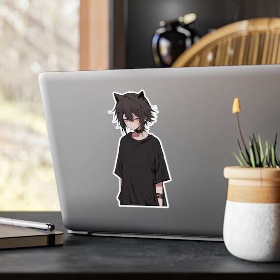 Sleepy Cat Boy Cute Aesthetic Cat Boy Sticker