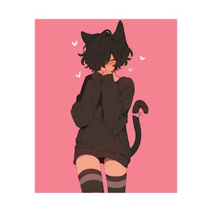 Black Cat Femboy - Cat Boy - Matte Vertical Art Print