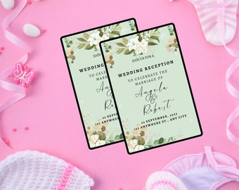 Green Watercolor Floral Wedding Reception-- Card