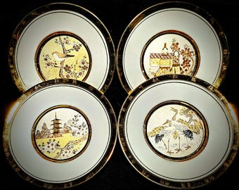 Set of 4- Hamilton- The Japanese Floral Calendar- Chokin Plate Collection- 1st through 4th Issue