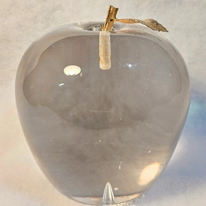 Cartier- Crystal Apple Paperweight- Gold (colored) Leaf