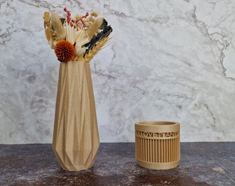 2er Set Pflanzenkübel und Vase • Minimalistisch • Modern • Design • Holz • Deko • Geschenkidee • für sie • für ihn • Wohnzimmer • 3D Druck