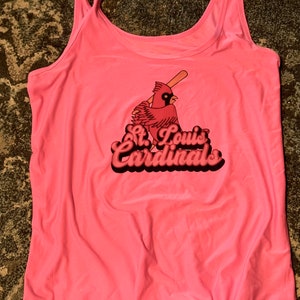 Tothe9sShop St. Louis Cardinals Tank Top in Pink, Soft Stretchy Tank Top with Cards Design