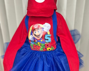 Mario Bros Tutu for girls personalized with name and age.