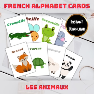 French Alphabet Animal Card, French Alphabet Flashcards, Animal Flashcard, Educational Card, Memory Game, Animal Card, Learn French, Digital