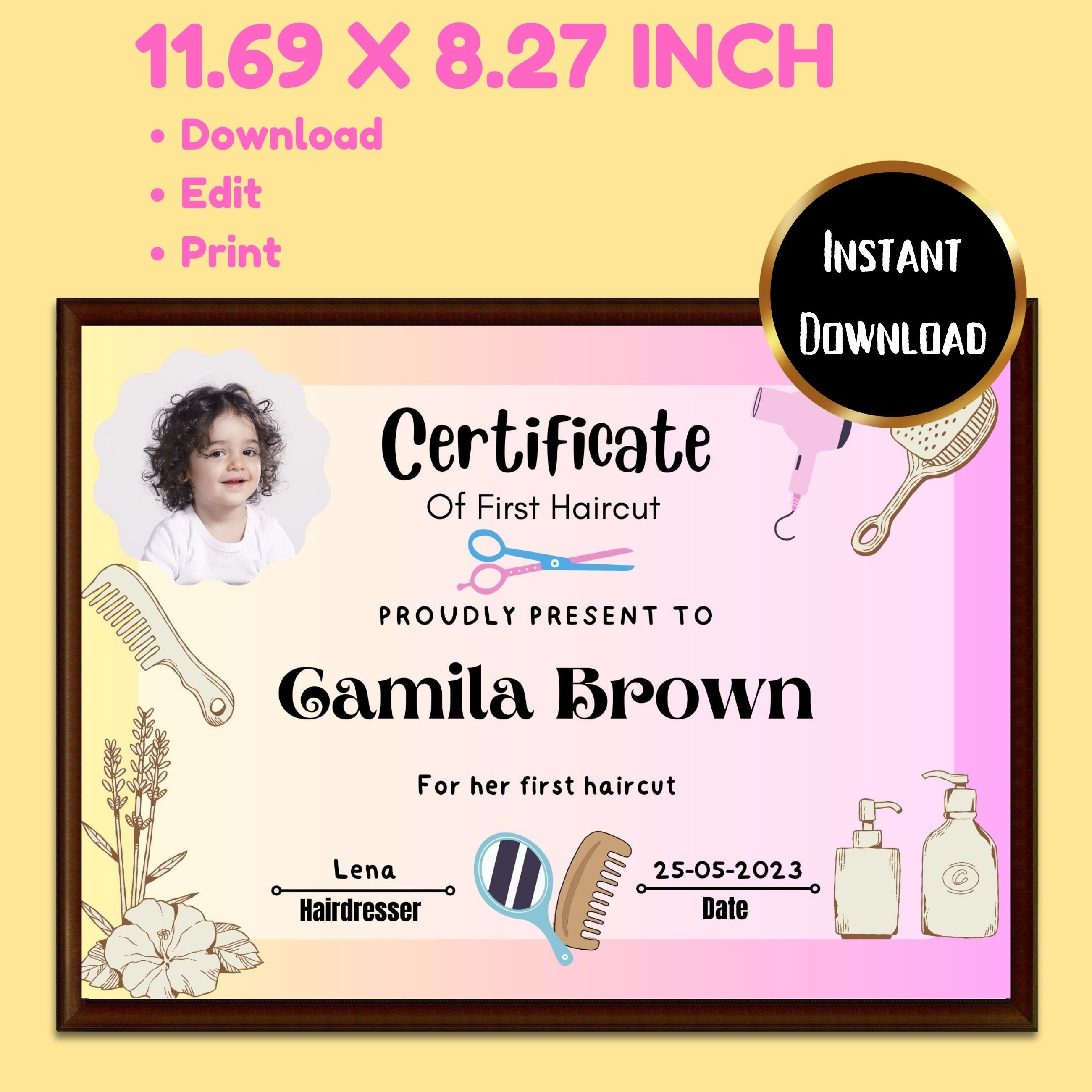 First Haircut Certificate 1st Haircut First Haircut Girl Certificate