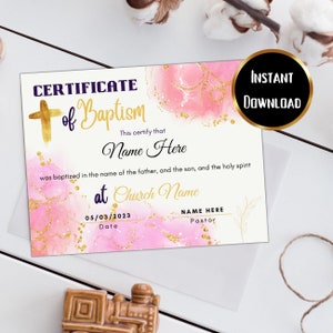 Certificado de Bautismo, Certificado de Bautizo, Plantilla de Certificado de Bautismo, Certificado de Bautismo, Certificado de la Iglesia, Niño, Niña, Bapteme