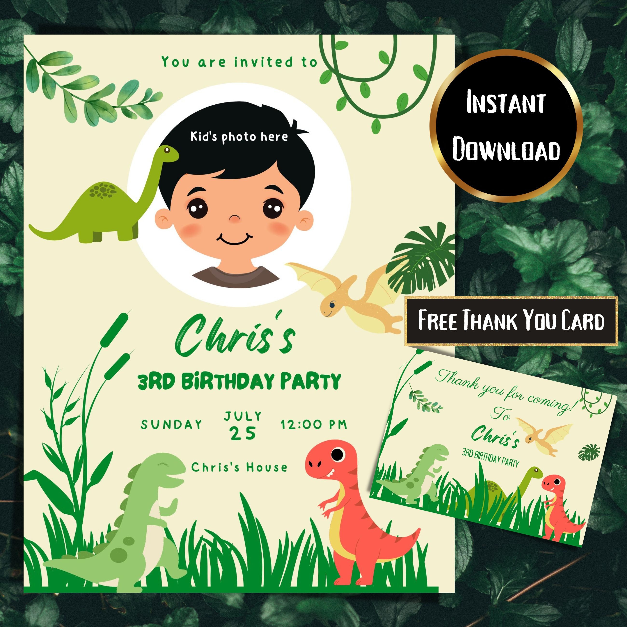 Boy Dinosaur Birthday Invitation, Dinosaur Invitation, Digital ...