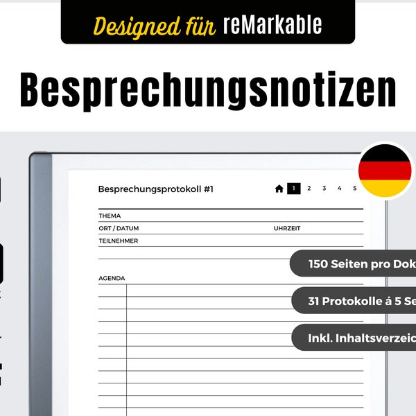 reMarkable 2 Templates Deutsch | Besprechungsnotizen | Gesprächsprotokoll | Digitaler Download | Meeting Notes
