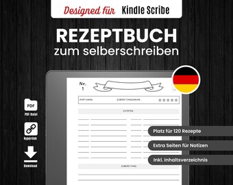 Rezeptbuch für Kindle Scribe | Kochbuch zum Selberschreiben | Kindle Scribe Templates Deutsch | Rezepte aufschreiben | Digitaler Download