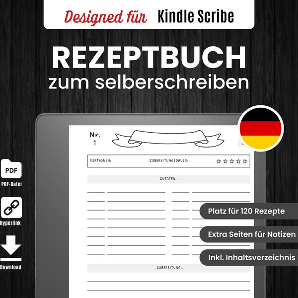 Rezeptbuch für Kindle Scribe | Kochbuch zum Selberschreiben | Kindle Scribe Templates Deutsch | Rezepte aufschreiben | Digitaler Download