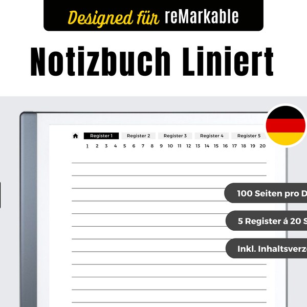 reMarkable 2 Templates Deutsch | Notizbuch Liniert | Skizzenbuch | Lehrernotizen | Arbeitsnotizen | Digitaler Download