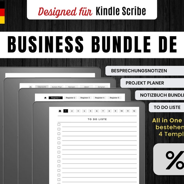 Kindle Scribe Template Deutsch | Business Bundle inkl. Besprechungsnotizen, Projektplaner, digitalem Notizbuch und To Do Liste